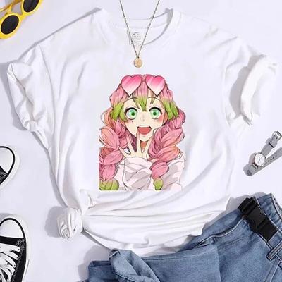 New Kanroji Mitsuri Graphic Print T Shirt Women Summer Casual Round Neck Cozy Short Sleeve Streetwear Fashion Anime Harajuku Tee