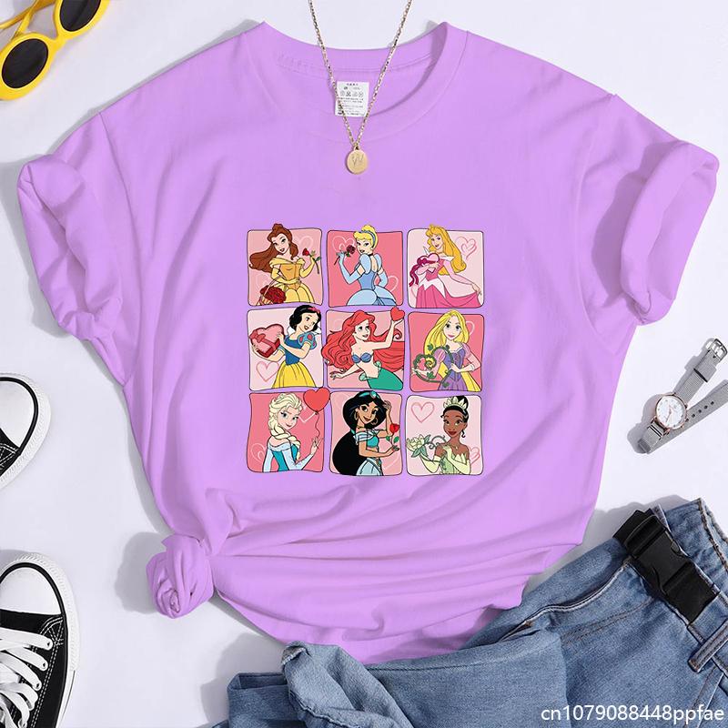 Women's new fashion Disney Princess pattern printed T-shirt casual cute cartoon women's shirt tops