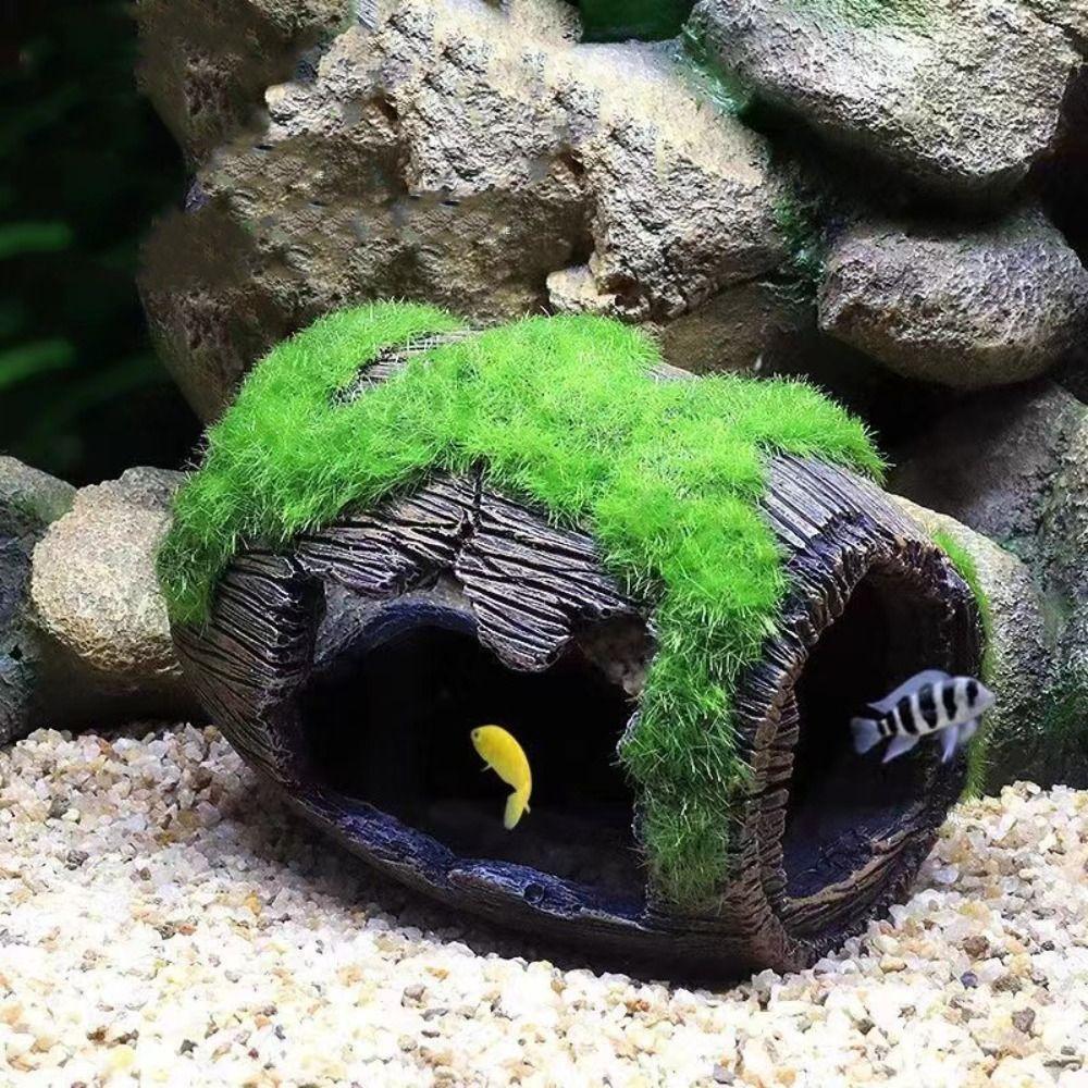 Creative Artificial Antique Barrels Resin Moss Broken Bucket Reptile Hiding Cave  Desktop