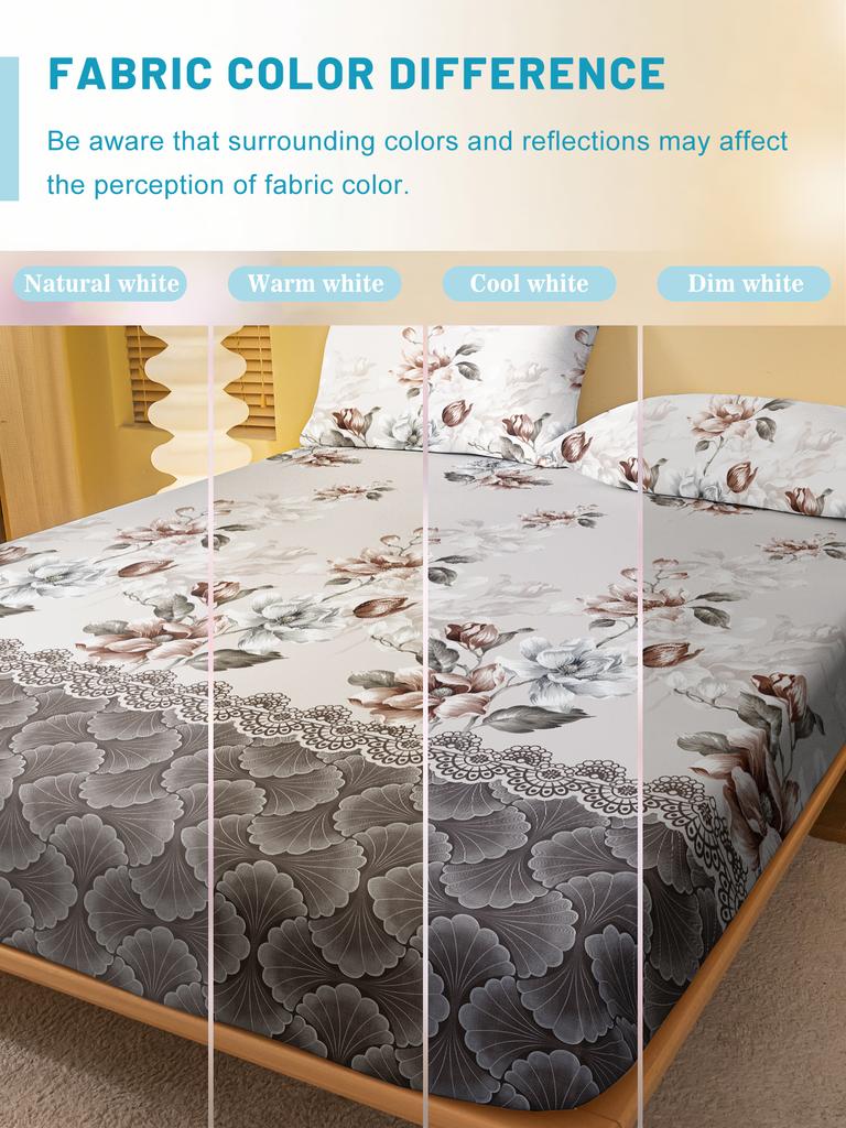 1 Simple Modern Plant Flower Printed Matte Fitted Sheet, Bedroom Printed Bed Cover, Bedding (Excluding Pillowcases)