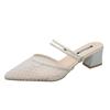 2026 New Sandals for Women Large Size Mid Heels Mesh Breathable Slippers Sexy Pointed Toe Versatile Outwear Solid Color Shoes