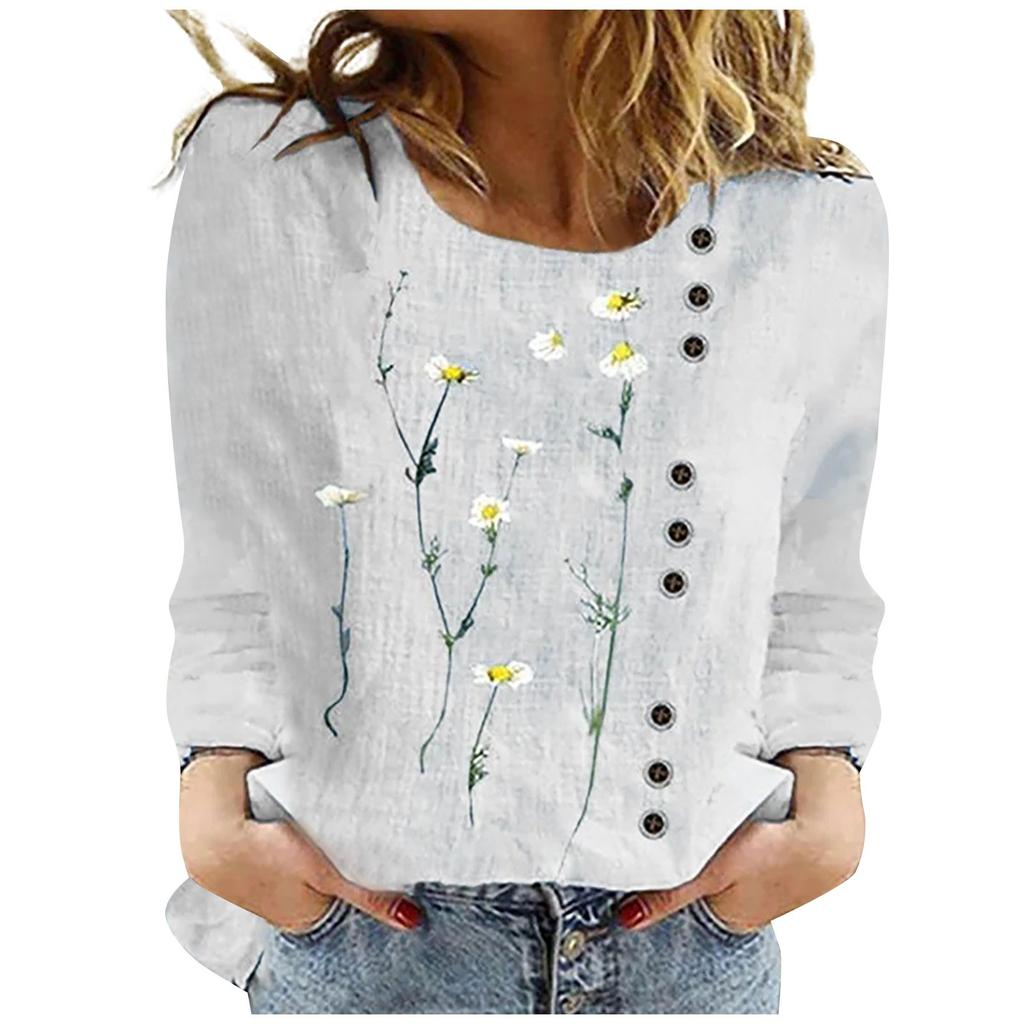 Women's Autumn/Winter Loose Long Sleeve T-Shirt Printed Round Neck  Casual Top
