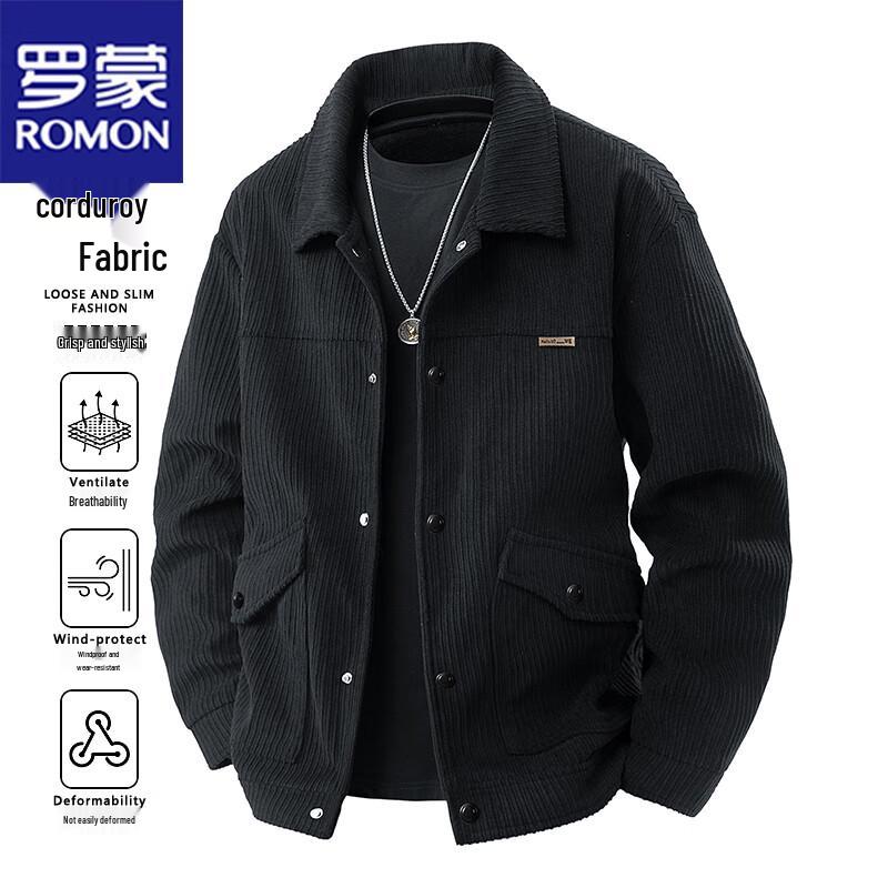 ROMON Men's Spring/Autumn Business Casual Corduroy Lapel Jacket