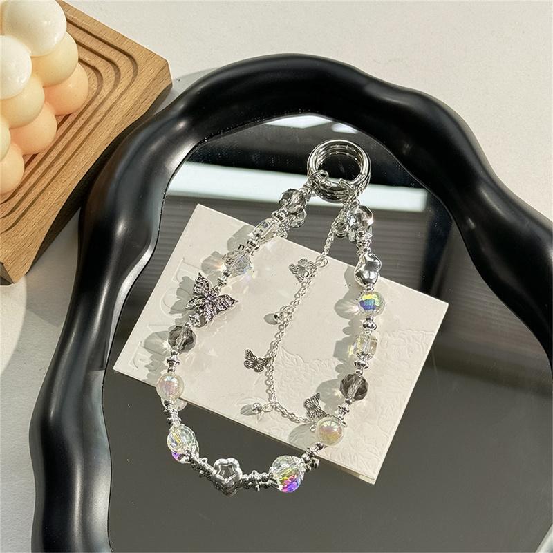 

1pc Butterfly Sparkle Rhinestone Phone Bracelet Strap Charm Chain Knot Cellphone Lanyard Bag Camera Keychain Girl Gift Other