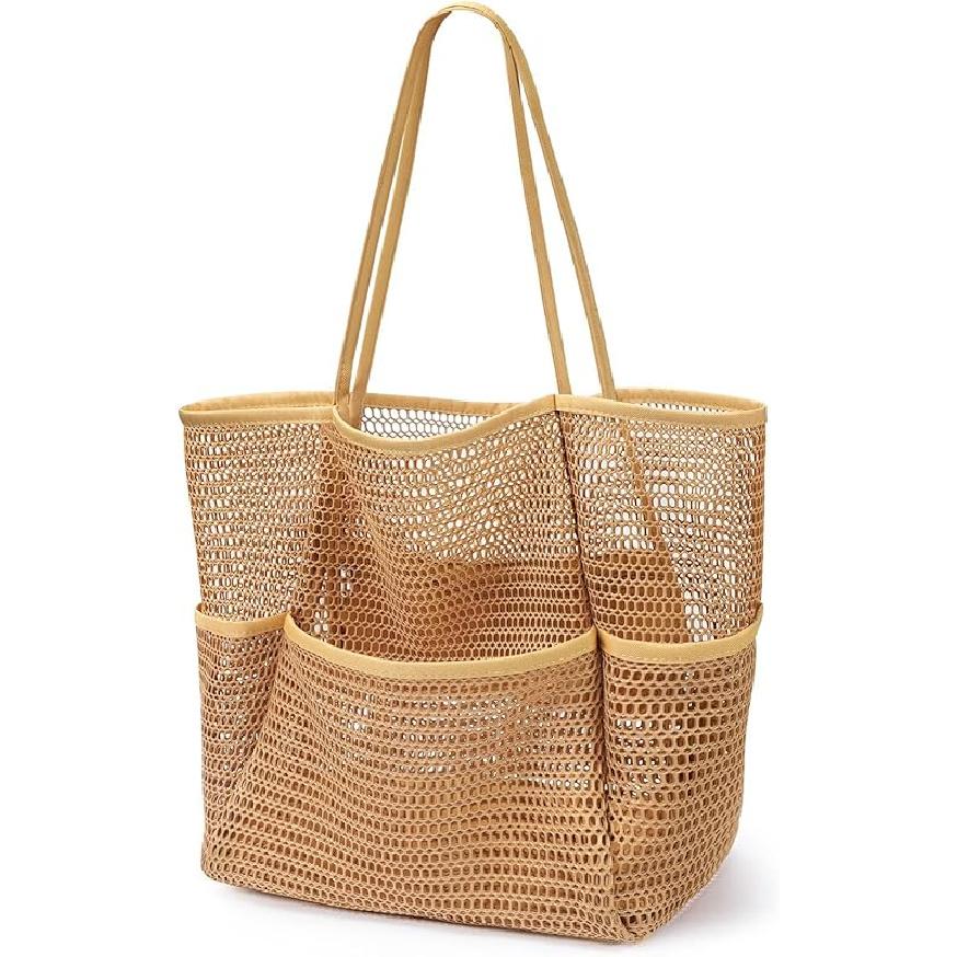 Beach Bag with Mini Pocket Beach Tote Bags for Women Large Foldable Mesh Swimming Pool Travel Bags Sandproof