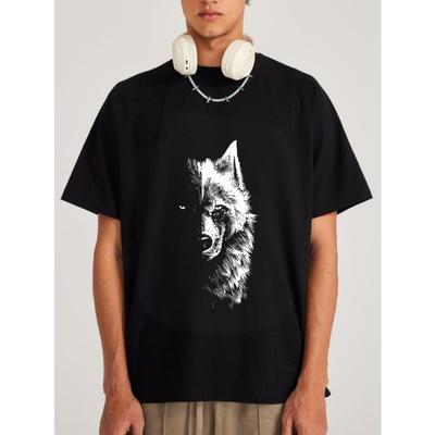 Schwarzes T-Shirt Wolf Grafikdruck Lässig Streetwear Oberteil für Männer und Frauen Unisex Mode T-Shirt Alltagskleidung Outfit Essentials