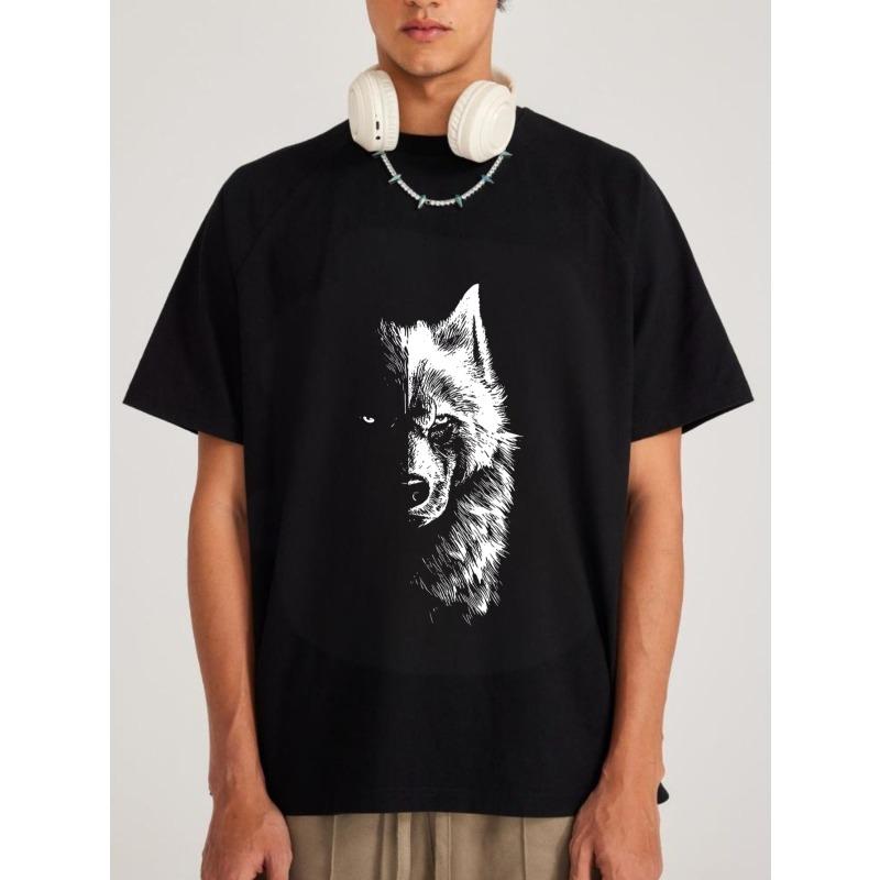 Black T Shirt Wolf Graphic Print Casual Streetwear Top for Men and Women Unisex Fashion Tee Daily Wear Outfit Essentials