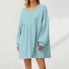 Women's Fashion Casual Large Solid Color Sweatshirt V-Neck Long Sleeve Loose Dress