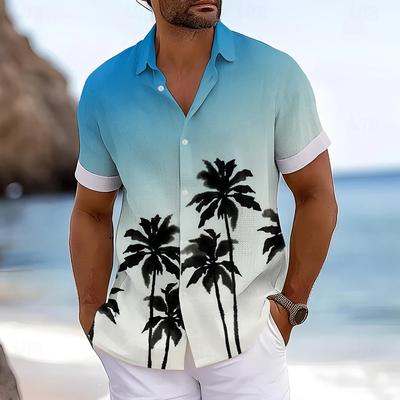Heren Strandboom 3D Print Shirt Knoophemd Casual Shirt Zomershirt Korte Mouw Dagelijkse Vakantiekleding