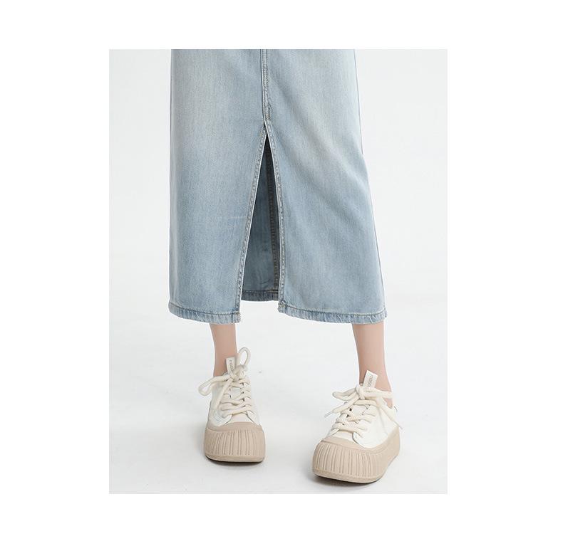 Women's High-Waist Blue Lyocell Denim Skirt, Summer 2026, Mid-Length A-Line with Front Slit