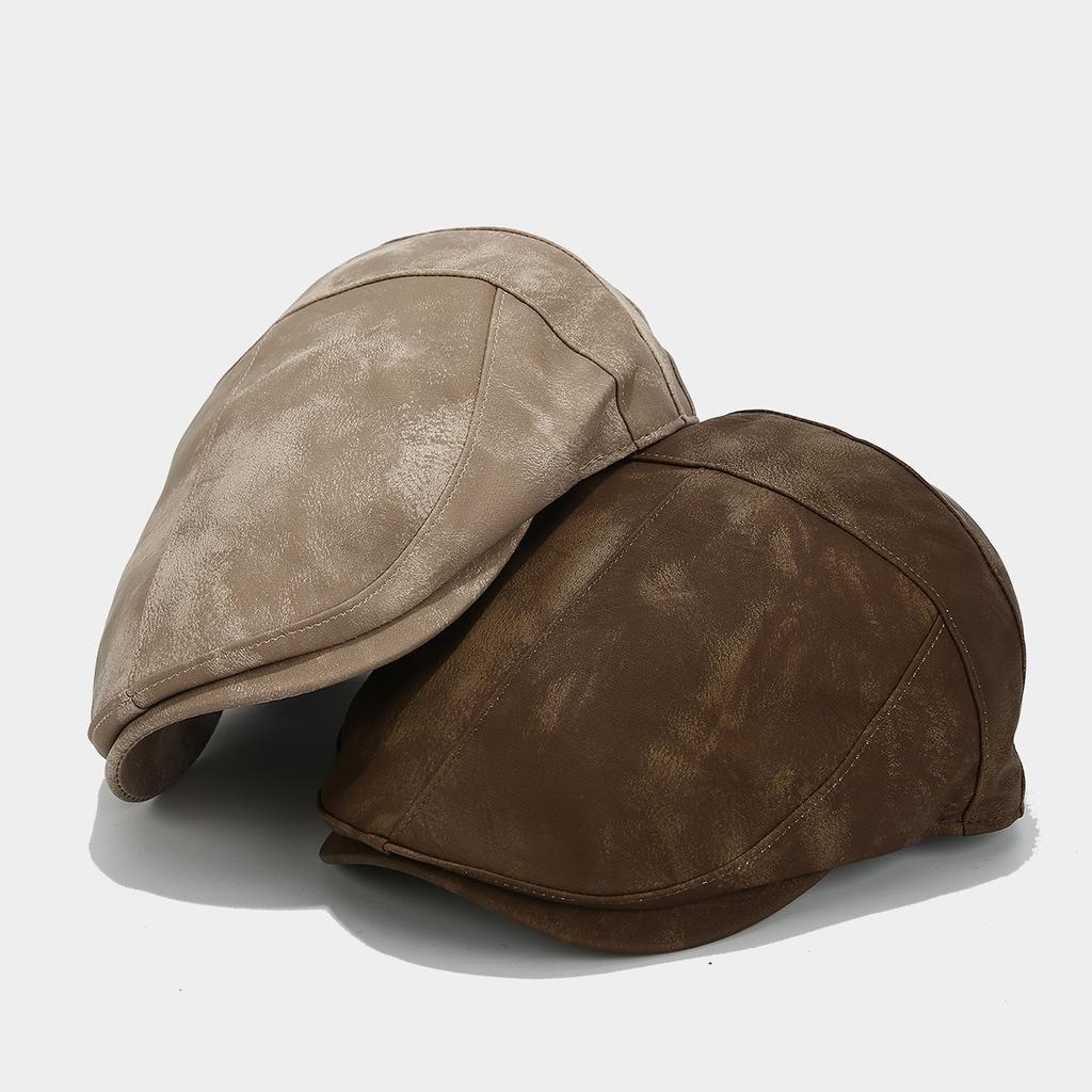 European and American Tie-dye Leather Forward Hat Women's Autumn New Face Small Beret Men's Retro Can Wear Caps Before and After