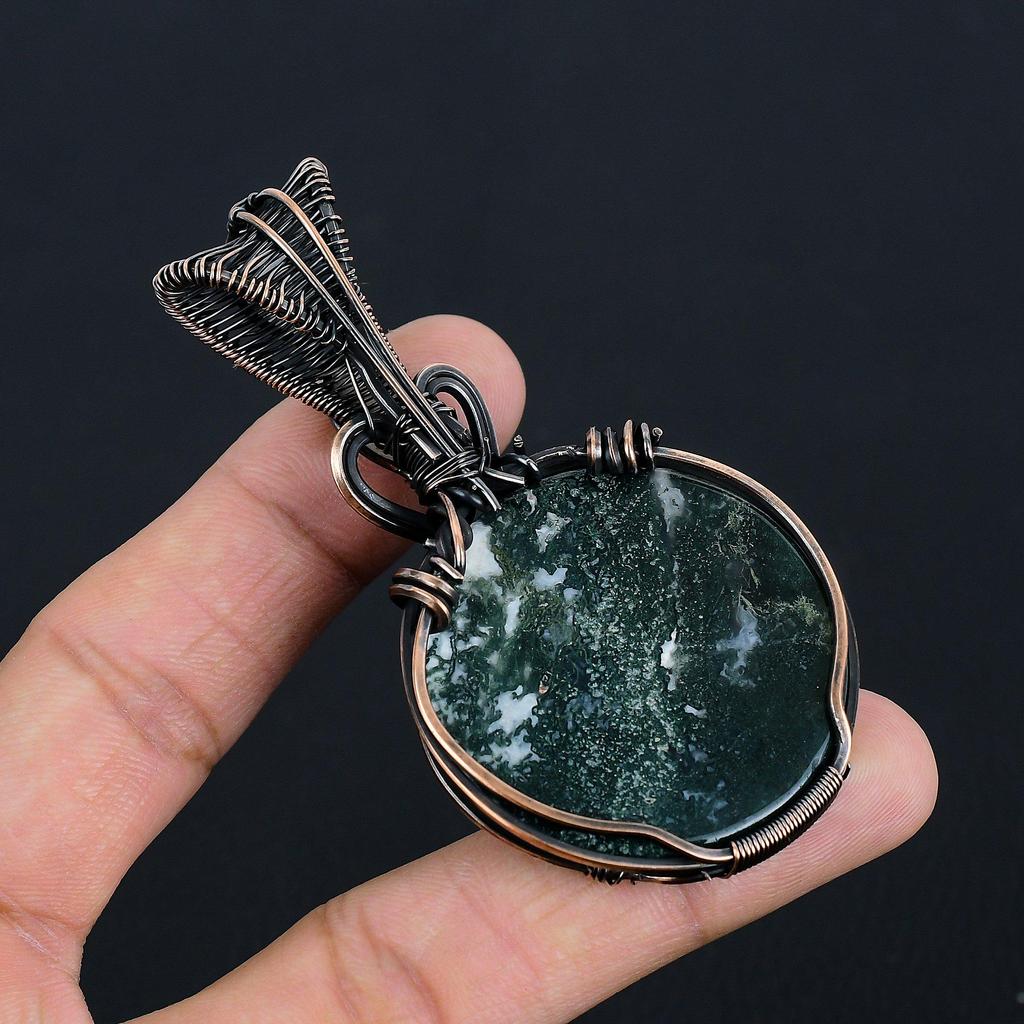 Bloodstone & Moonstone 999 Copper Wire Wrapped Pendant Handmade Gemstone Jewelry, Gifts For Wife Brand New Pendant