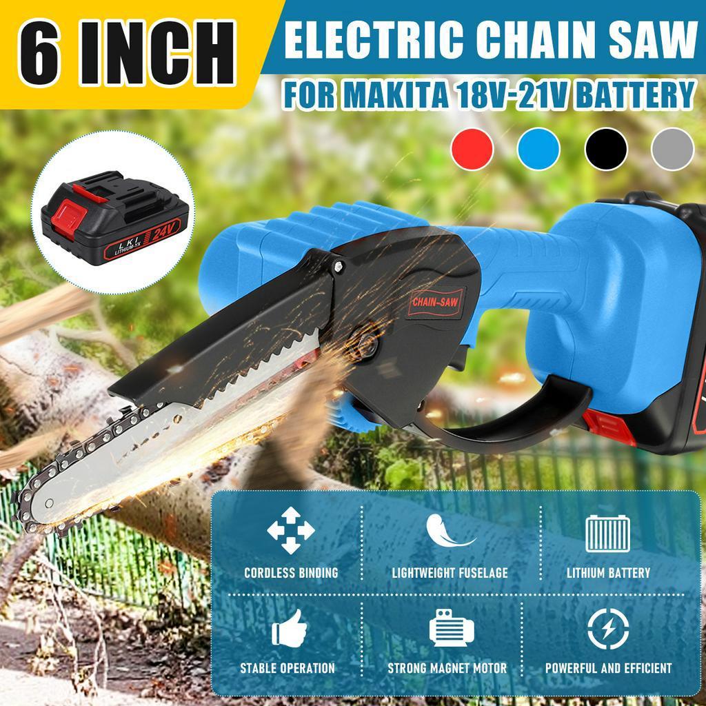6 Inch Electric Chain Saw Pruning Chain Saw 1200W Cordless Garden Tree Logging Saw Woodworking Cutter Tools for Makita Battery