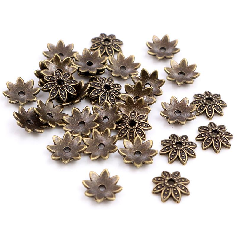 

50pcs 8mm 10mm Beads Cap Antique Silver Plated Bronze Flower Shape Spacer Bead End Caps Findings For DIY Jewelry Making End Caps 8mm бронзовый