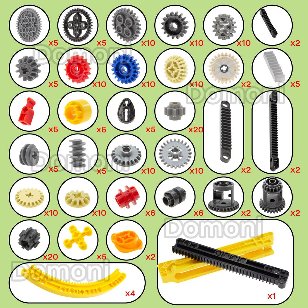 Domoni Części Techniczne Zestaw Kół Zębatych dla Zestawów LEGO, 235-Elementowy Stojak na Koła Zębate Samochodowe, Sprzęgło Napędowe, Zestaw Klocków do Budowy Dyferencjału - Kompatybilny z Głównymi Markami