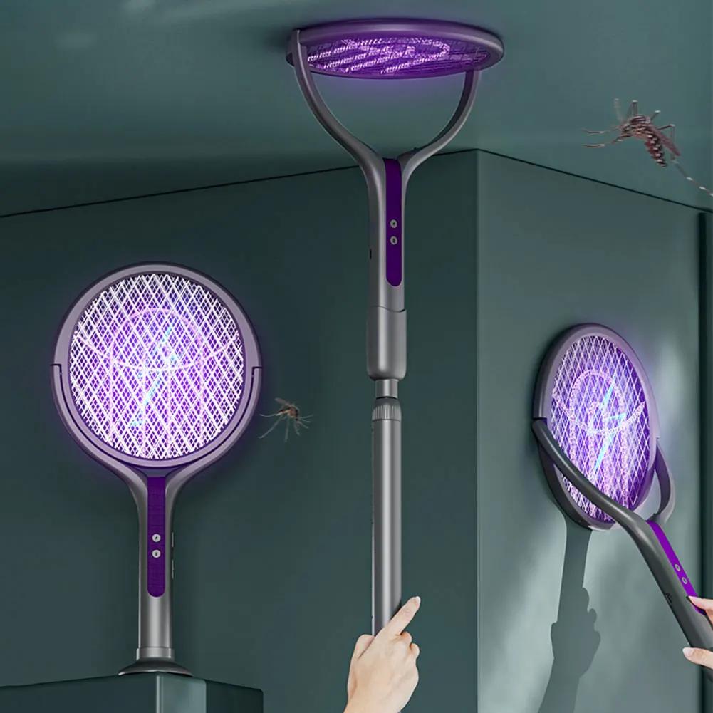 Rotating Head Electric Fly Swatter Rechargeable Fly Zapper 2 In 1 Fly Killer and Mosquito Trap Lamp for Indoor and Outdoor