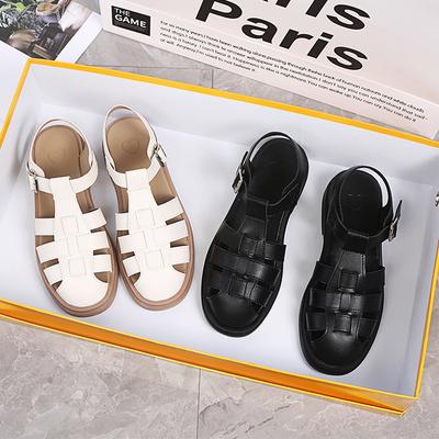 Metalen Gesp Design Dames Sandalen 2024 Zomer Koreaanse Mode Casual Platte Sandalen Eenvoudige Veelzijdige Dames Platform Sandalen