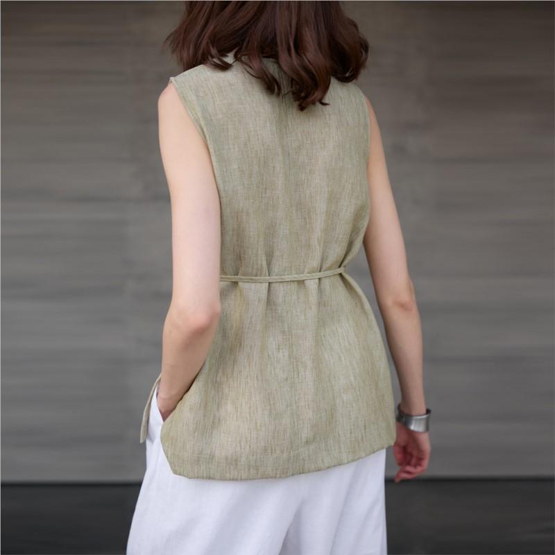 Johnature Round-neck Women Vest Camisole Summer Tie-loose Sleeveless Top Simple Sleeveless Tops