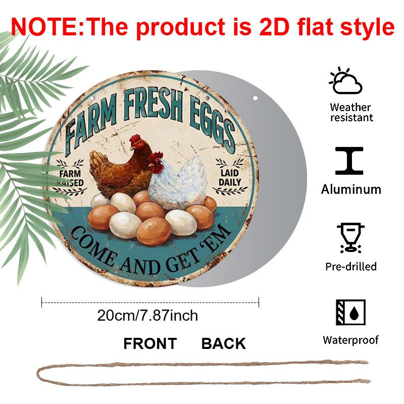 

2D Flat 1pc, 8x8 in, Fresh Eggs From The Farm Metal Sign - Rustic Farmhouse Aluminum Metal Decorative Signs & Plaques, Durable Indoor/Outdoor 1pc