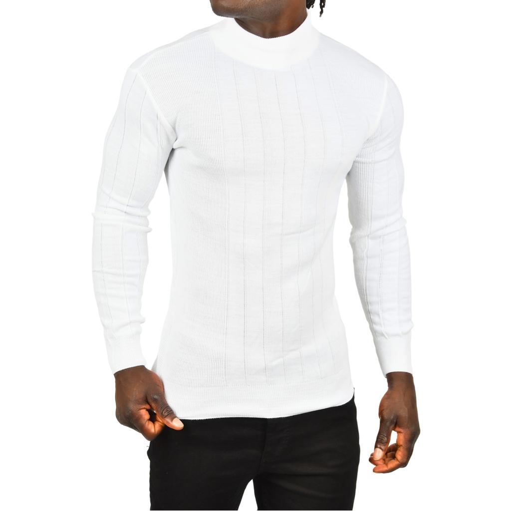 

DeepSEA Half Turtleneck Striped Non-Pilling Slim Fit Knitwear Sweater 2505491 L білий