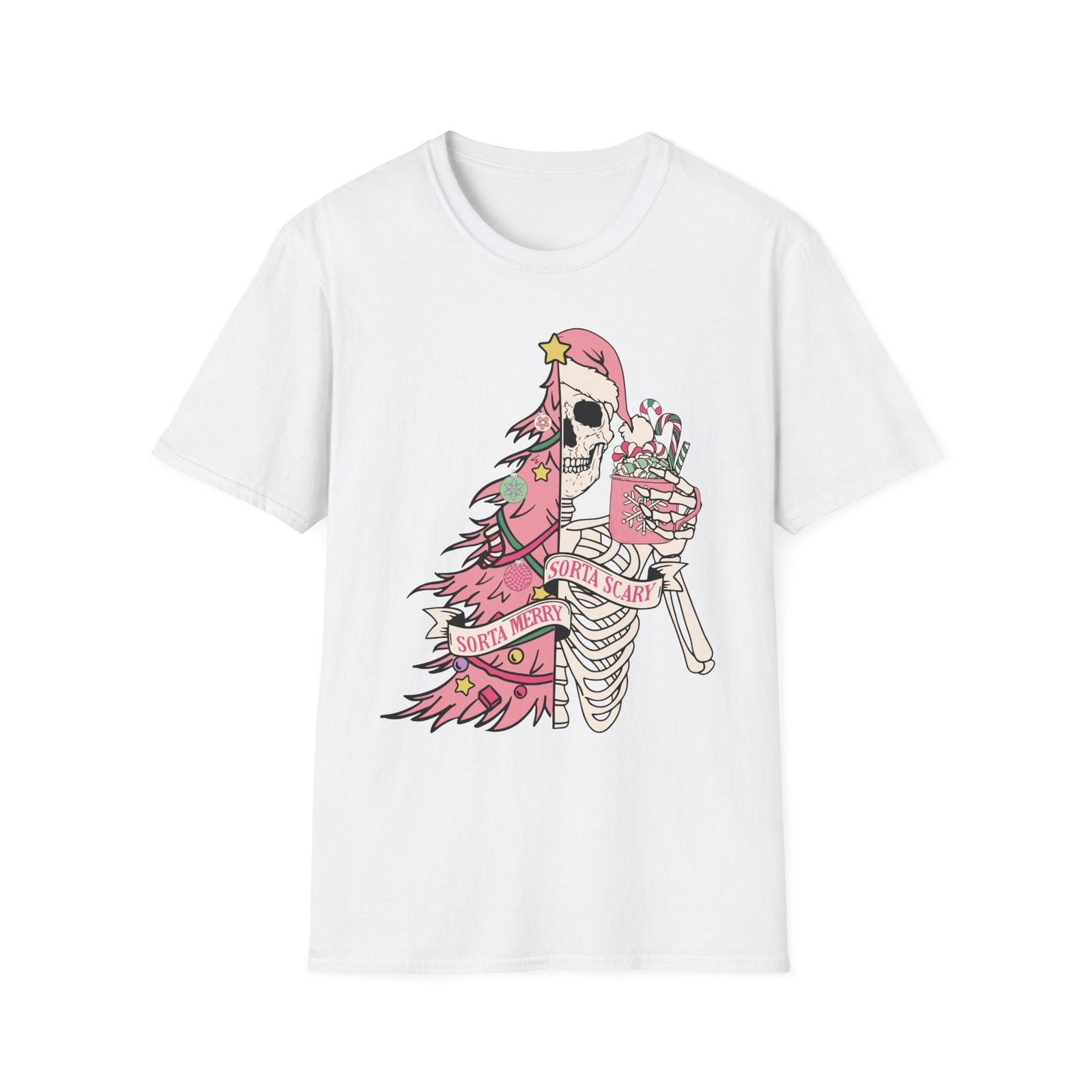 Pink Christmas T-shirt, up to 5XL, spooky skeleton S разноцветный