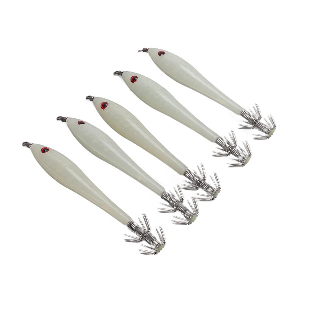 5PCS Hard Fishing Lure Simulation Squid False Bait Hooks Artificial Squid Double Hook JigLuminous White