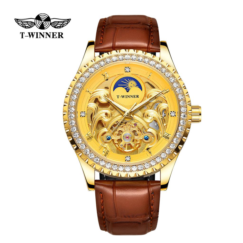 T-Winner Hollow Men'S Automatic Mechanical Watch Watc Belt Mechanical Watch