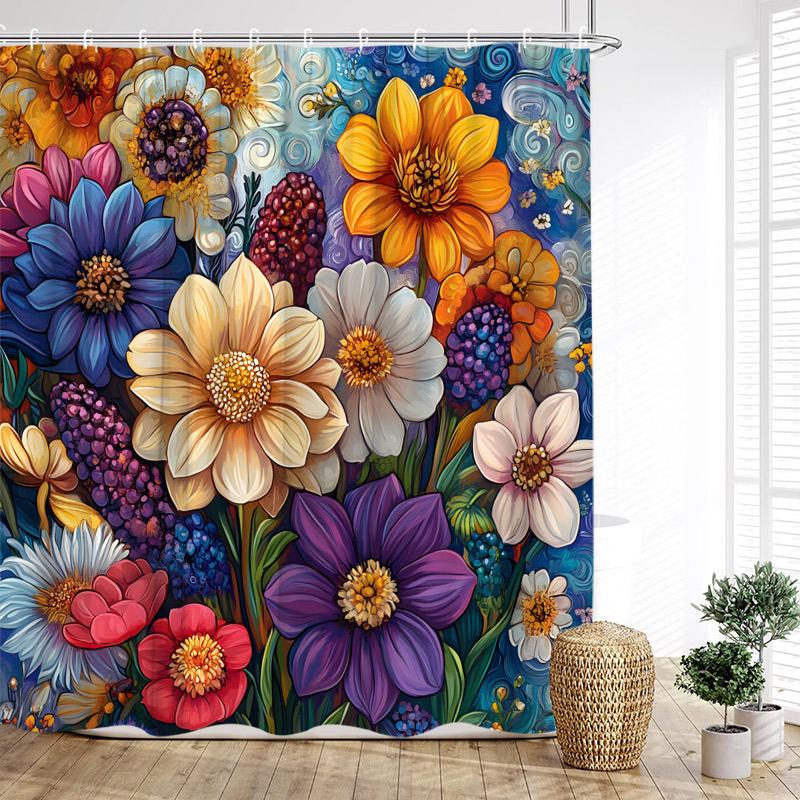 Vintage Boho Floral Shower Curtains Colourful Flowers Botanical Pattern Modern Polyester Fabric Home Bathroom Curtain Decor Set