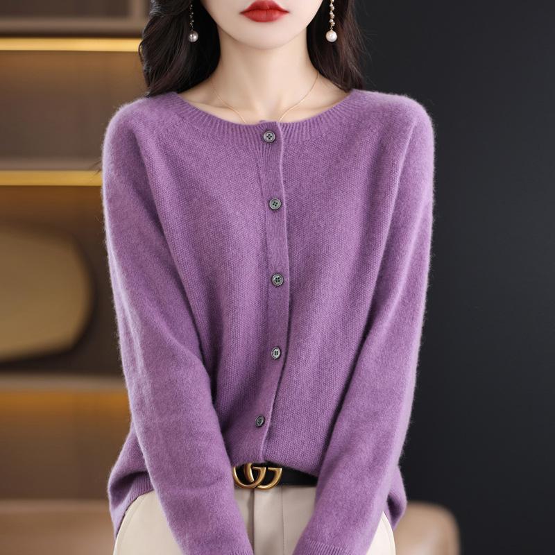 Cardigan Premium da Donna Lavorato a Maglia in 100% Lana - Vestibilità Slim, Scollo Rotondo, Design Senza Cuciture per Autunno & Inverno