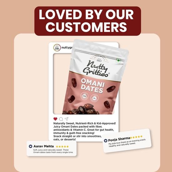 Nutty Gritties Premium Dates - Omani - 500g, Value Pack| Khajoor Or Khajur Dry Fruit | Rich in Protein & Vitamins | Natural Sweetner, Fresh