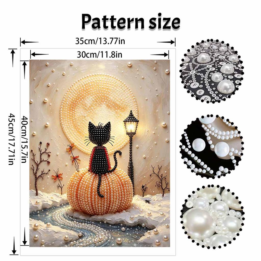 Halloween Pearl Painting Kit Black Cat Pumpkin Moonlight Handmade DIY Home Decoration Painting