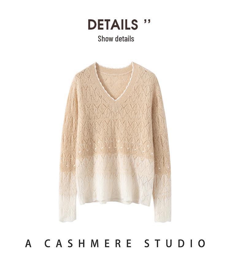 Kang Sai Ni 2026 Lurex Sequin Cashmere Lace Sweater - Autumn/Winter 7-Gauge Hollow Out Color Block Knitwear