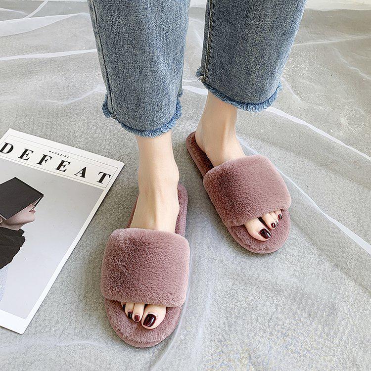 Cozy Plush Cotton Slippers for Women - Indoor Autumn/Winter Open Toe, One-Strap, Flat Bottom, Plus Size