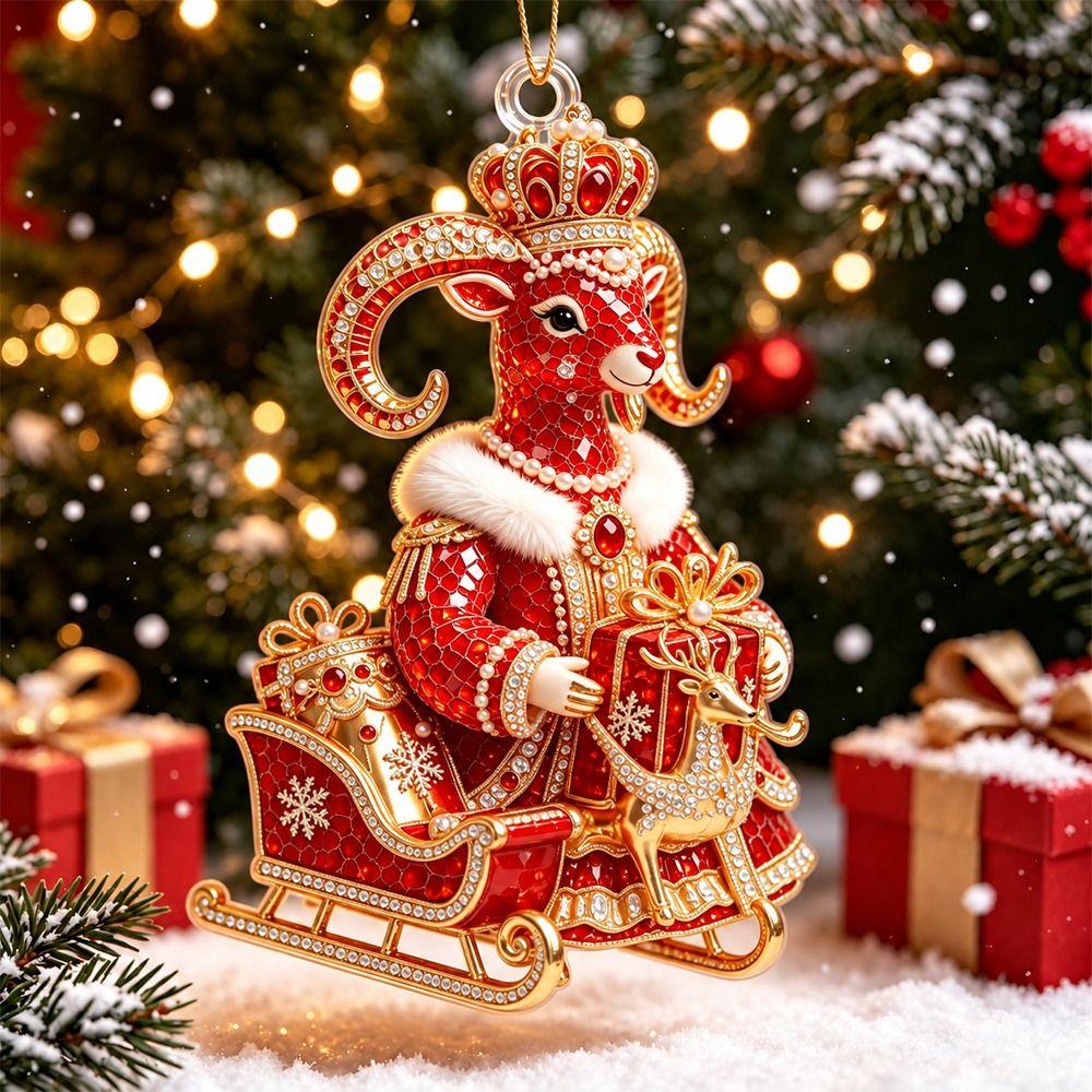 2D Flat Goat Hanging Ornament Set Acrylic Artificial Rhinestone Goat Pendant Simulation Shining Animal Hanging Decoration