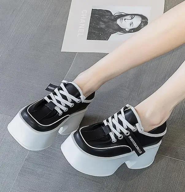 

11cm Microfiber Leather Spring Autumn Shoes Pumps Platform Wedge Flats Women Casual Shoes Ladies Fashion Skate Boarding 39