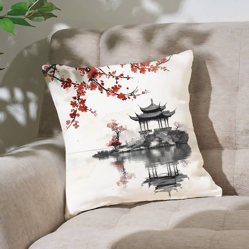 Chinese Landscape Pillow Case Throw Pillow Cover Nordic Vintage Style Cushion Covers Home Living Room Sofa Couch Seat Decor