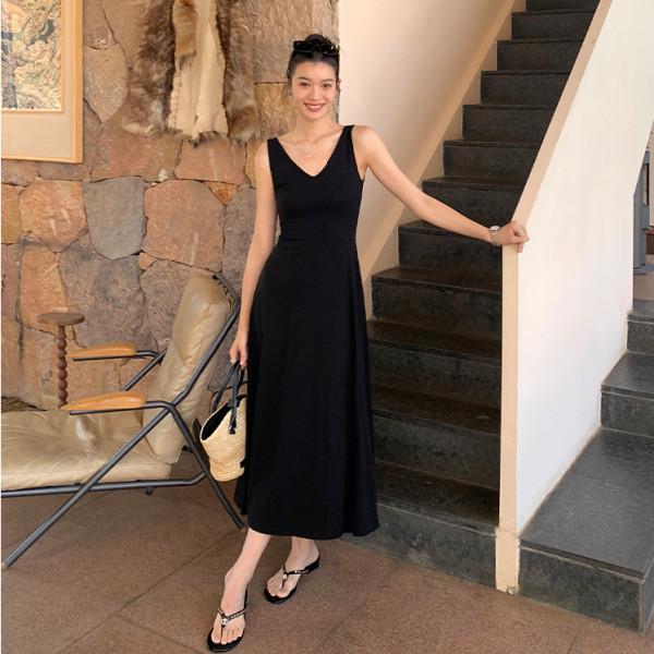 Dopamine Purple V-Neck Ice Silk Knitted Sleeveless Tank Dress for Women - Summer Vacation Style