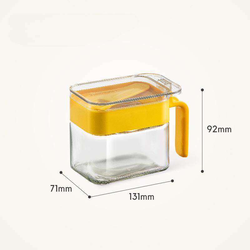 Condiment Jar Spice Container Sugar and Salt Container Set Glass Seasoning Box with Spoon Dustproof Lid and Handle