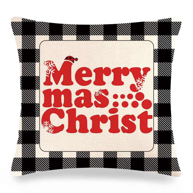 Christmas Checkered Red Letters Digital Printing Short Plush Pillow Covers For Car Sofa Office Cushion Cover Home Goods