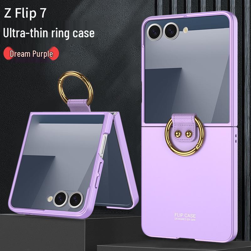 Samsung Z Flip 7 Ring Phone Case: Simple Folding Cover with Window, Cross-Border Compatible.