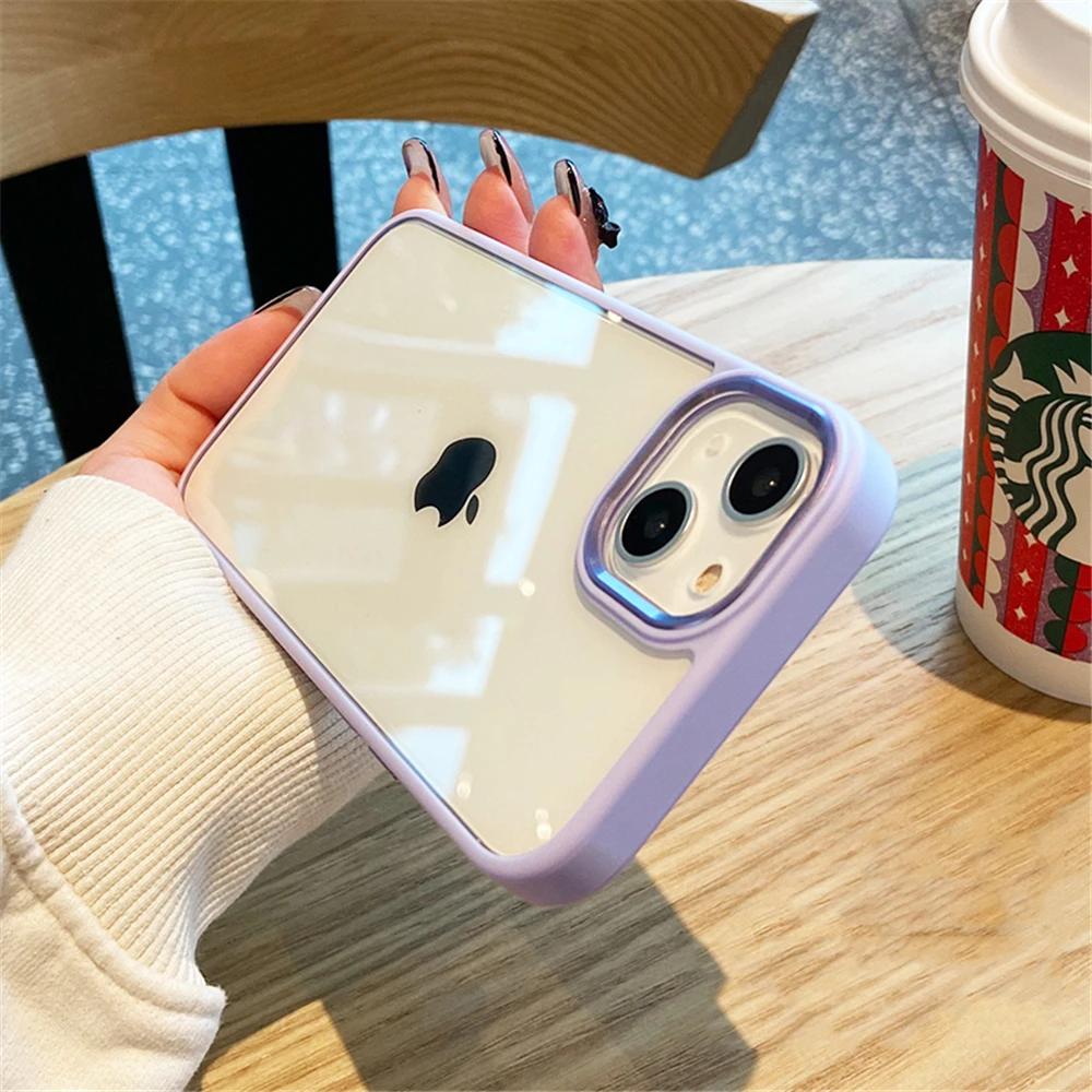 Luxury Clear Shockproof Case For iPhone 15 14 13 12 Mini 17 Pro XS Max XR X 7 8 Plus Soft Bumper Metal Camera Protection Cover