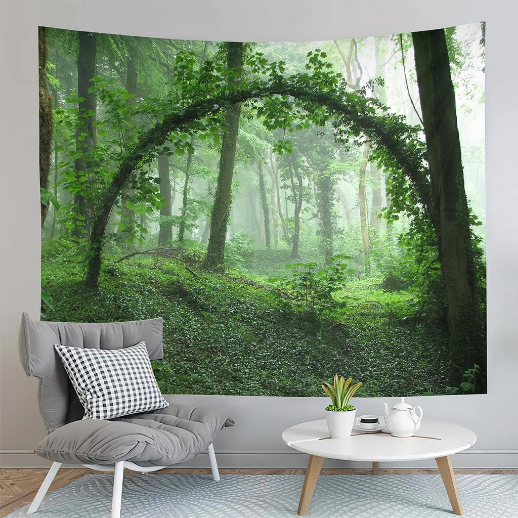 Autumn Forest Tapestry Red Fallen Leaves Tapestry Natural Scenery Tapestry Home Living Room Bedroom Dorm Decor Background Cloth