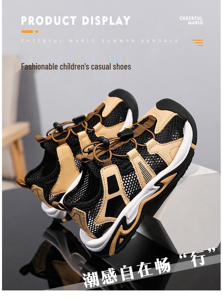 Letnie siatkowe sandały sportowe dla chłopców 2026: Miękka podeszwa, zamknięty czubek. Idealne dla średnich i dużych dzieci na plaży.