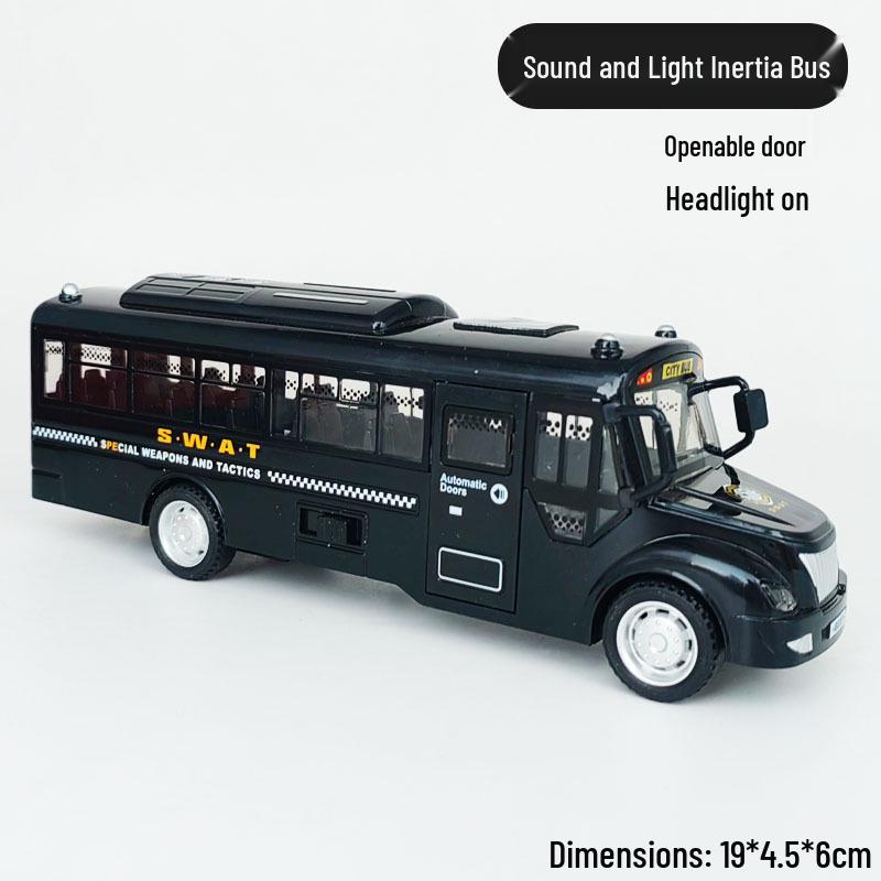 Children's Double-Decker Bus Toy: Convertible Police/Sightseeing Model with Openable Doors, Sound, Light & Inertial Motion