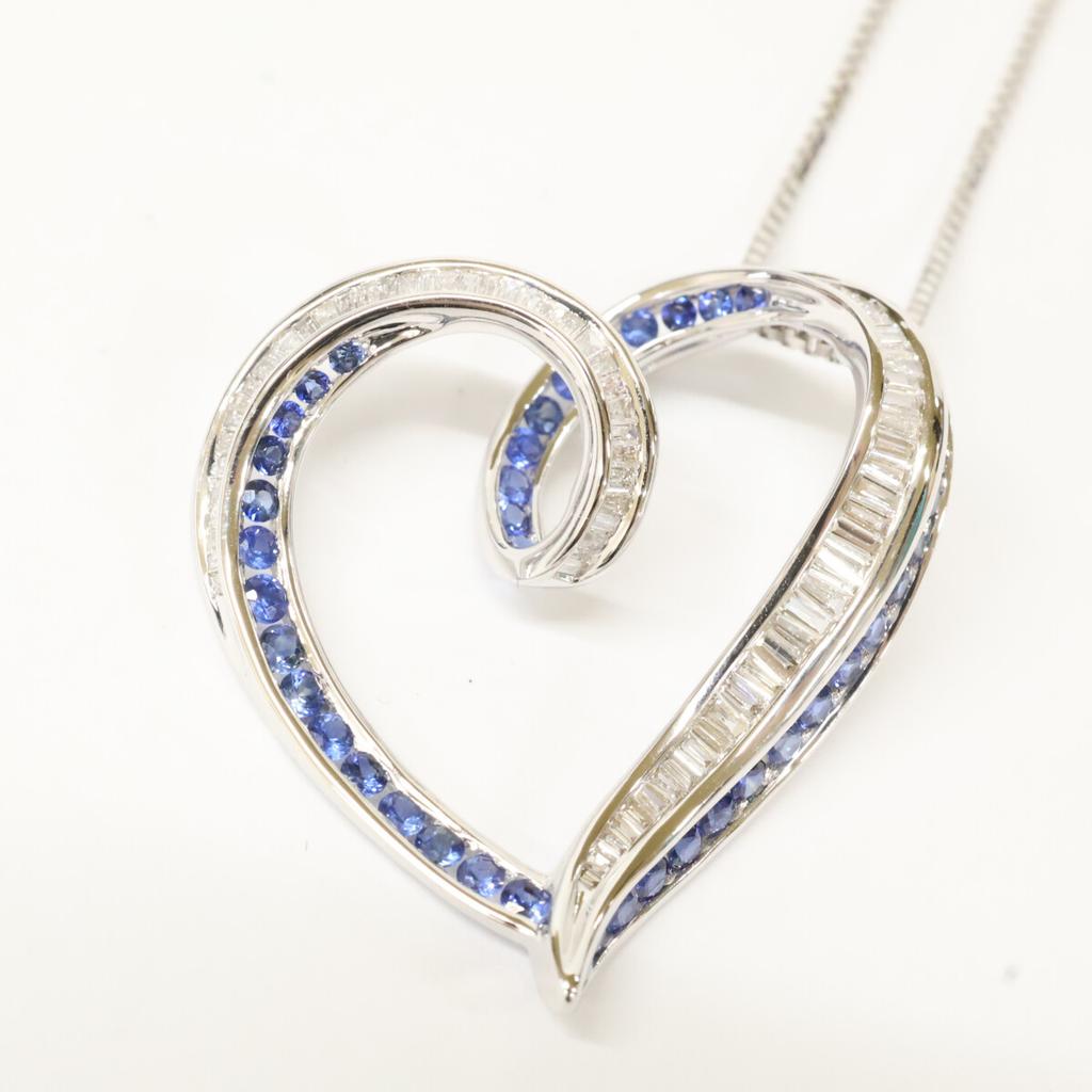 K18WG [Excellent Condition] Masumi Kasahara K18WG D0.45 0.75 Diamond/Sapphire Heart Necklace White goldUsed
