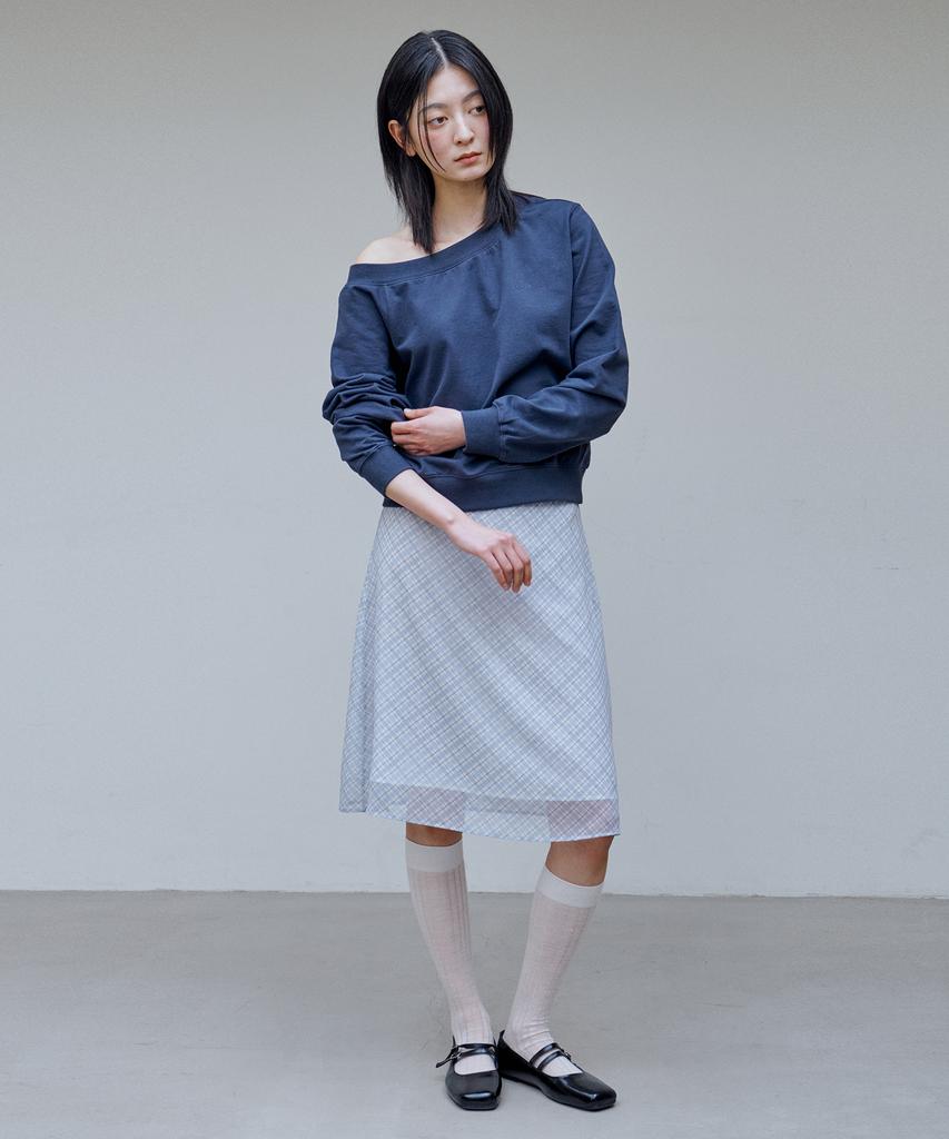 Awi Sheer Check Skirt_Sky Blue