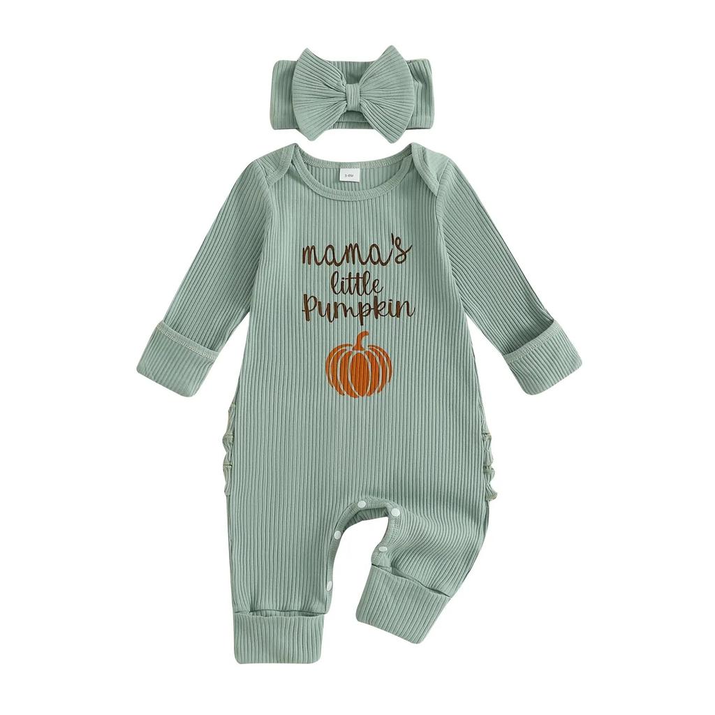 Damen Halloween Langarm Buchstabenprint Strampler Outfit Set