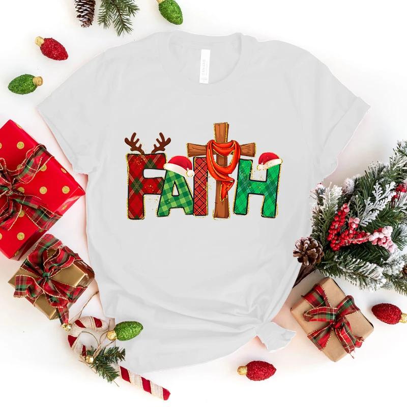 

Christmas Faith Print T-Shirts For Women Summer Casual T-Shirts O Neck Short-Sleeved T-Shirts Fashion Tshirt XXXL золотой