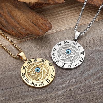 Colgante Ojo de Horus Egipcio Color Oro Plata Acero Inoxidable Collar Redondo Para Mujeres/Hombres Joyería Antiguo Egipto Regalo