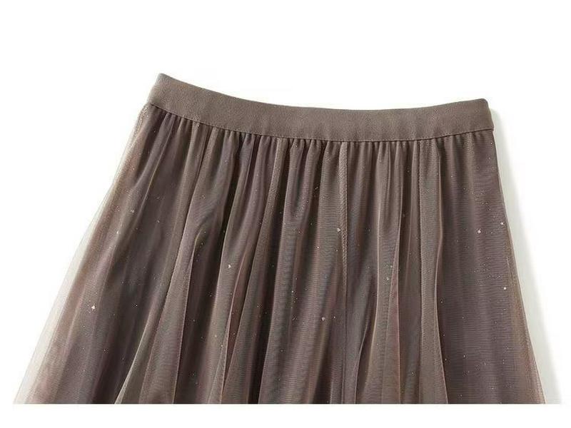 Women's Starry Sky Pleated Mesh Skirt - Stylish Autumn/Winter 2025